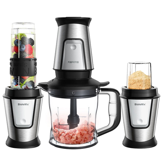 3-In-1 Multifunctional Food Processor 700W Portable Juicer Blender Personal Smoothie Mixer Food Chopper and Dry Grinder