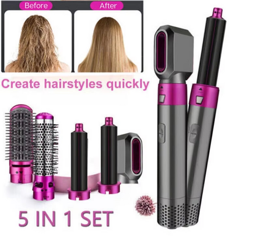 5 in 1 Electric Hair Dryer Blow Curler Set Detachable Styler Hot Air Brush Salon