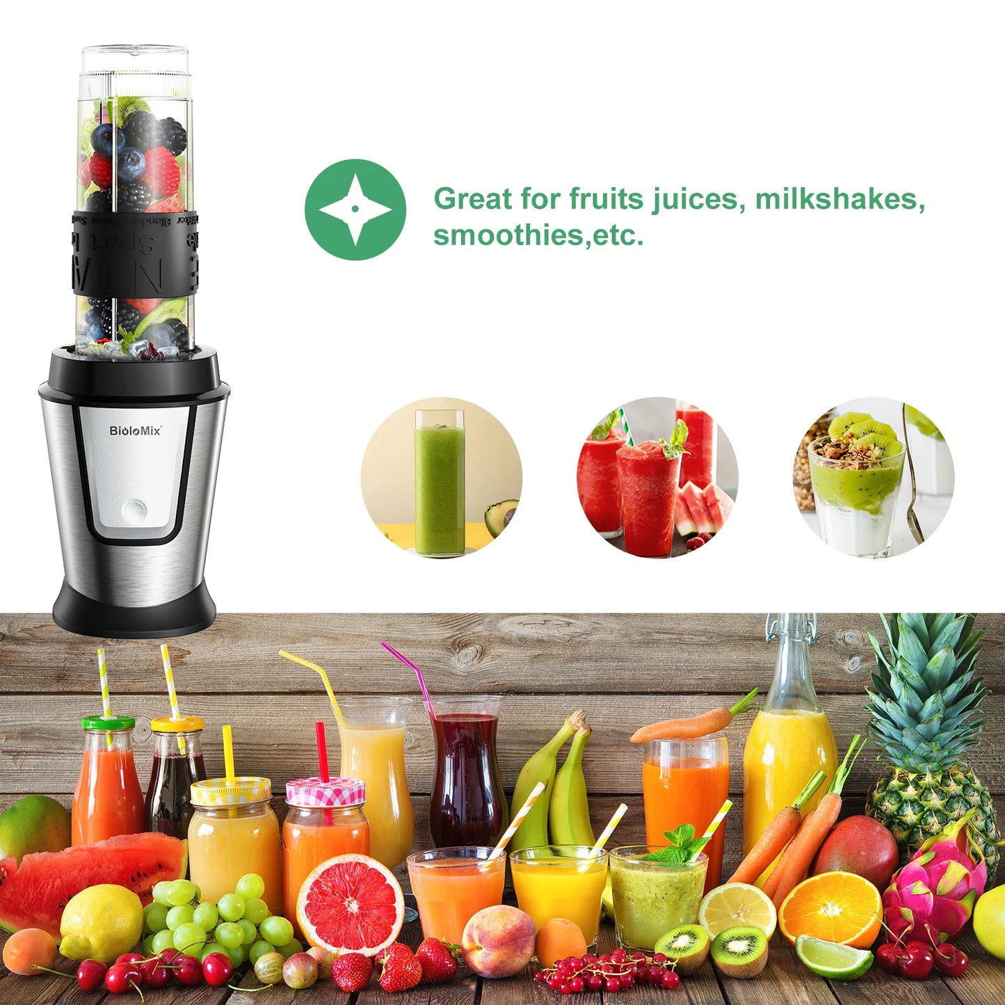 3-In-1 Multifunctional Food Processor 700W Portable Juicer Blender Personal Smoothie Mixer Food Chopper and Dry Grinder